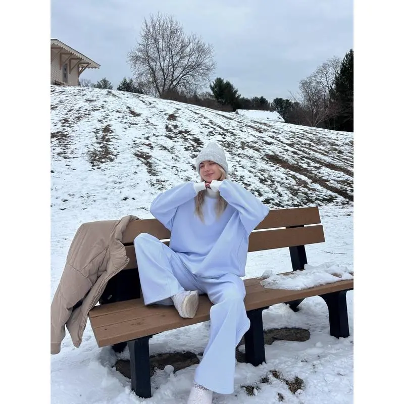 Blue and White Mini Striped Mockneck Sweatshirt