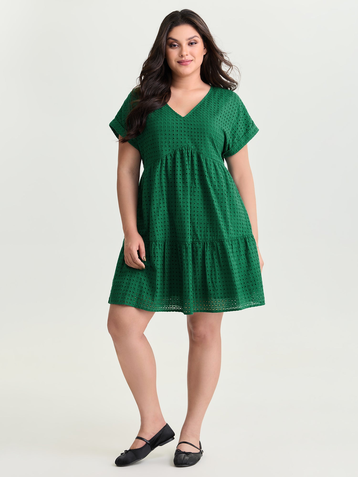 Cotton V-Neck Tiered Mini Dress