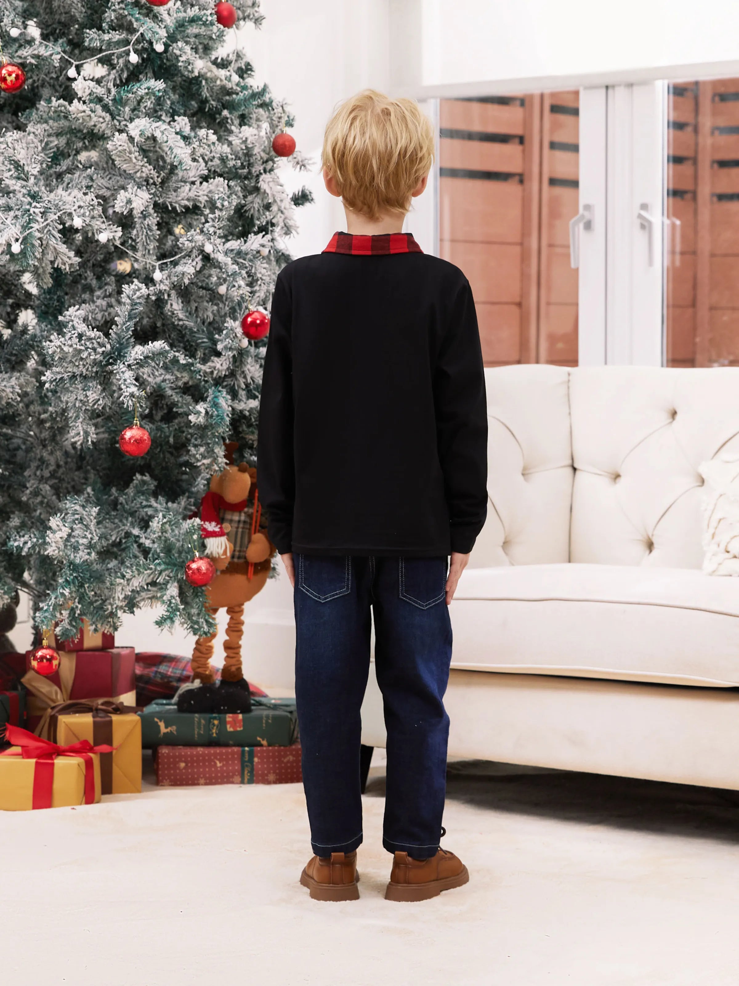 Matching Family Outfits Black and Red Plaid Co-ord Sets Hi-Low Flowy Hemline redblack