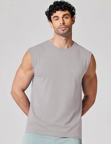 Men's Solid Color Round Neck Tank Top, Loose Casual Comfy Classic Crew Neck Sleeveless Top for Summer