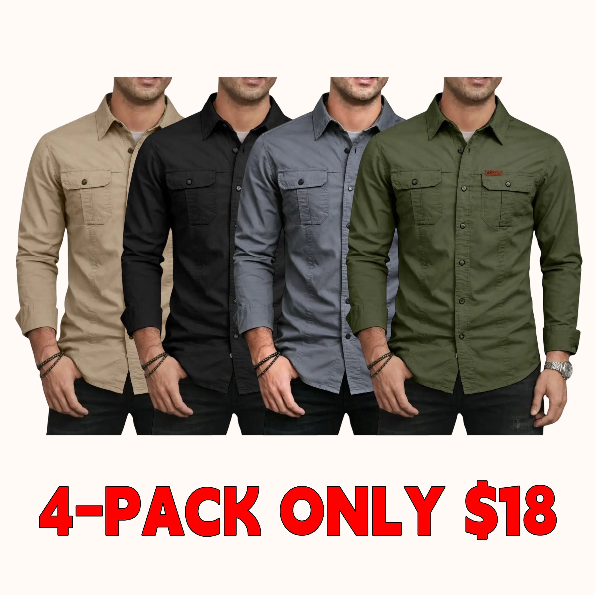 Men's Long Sleeve Workwear Shirt - Outdoor Casual Versatile Top