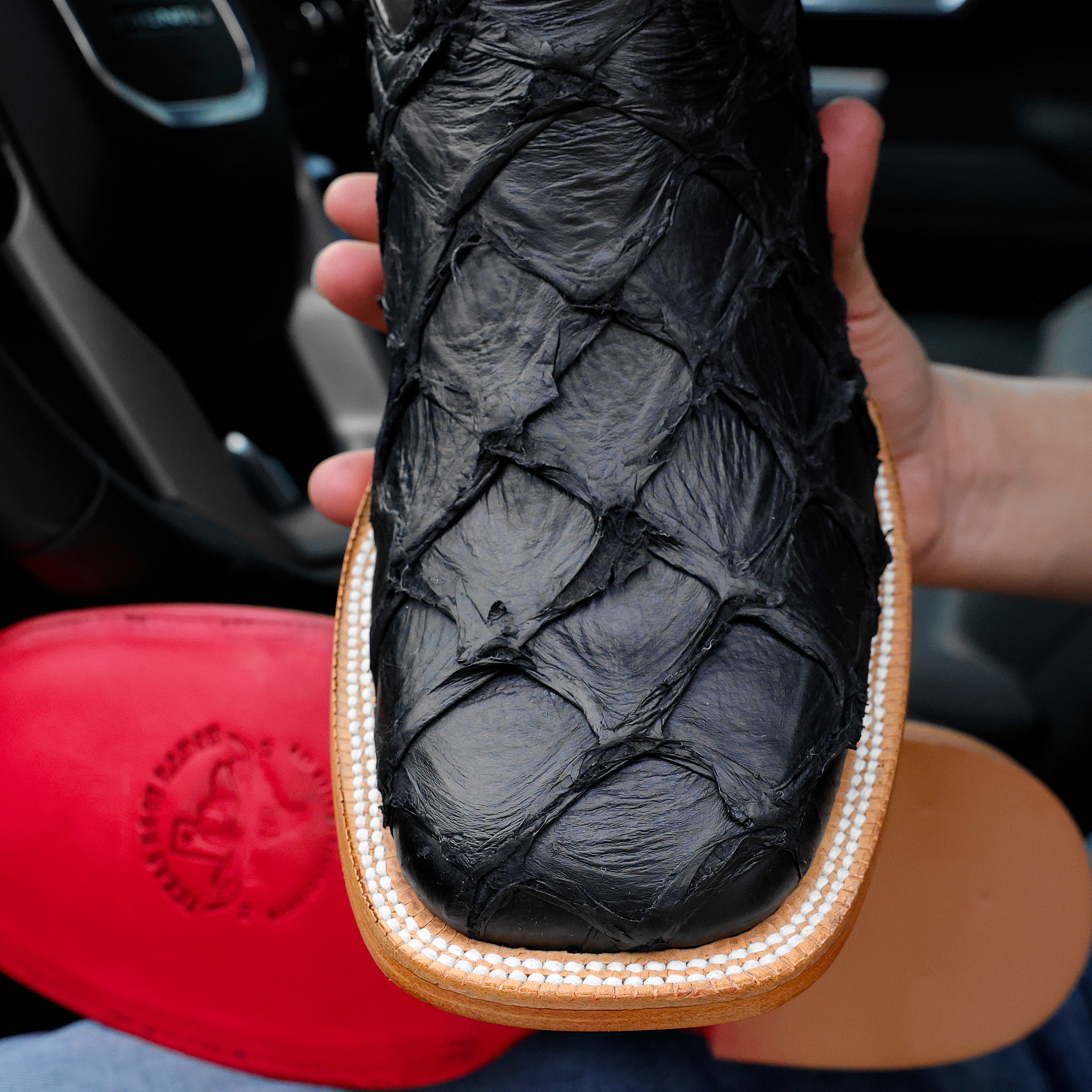 Black Genuine Pirarucu Boots - Square Toe