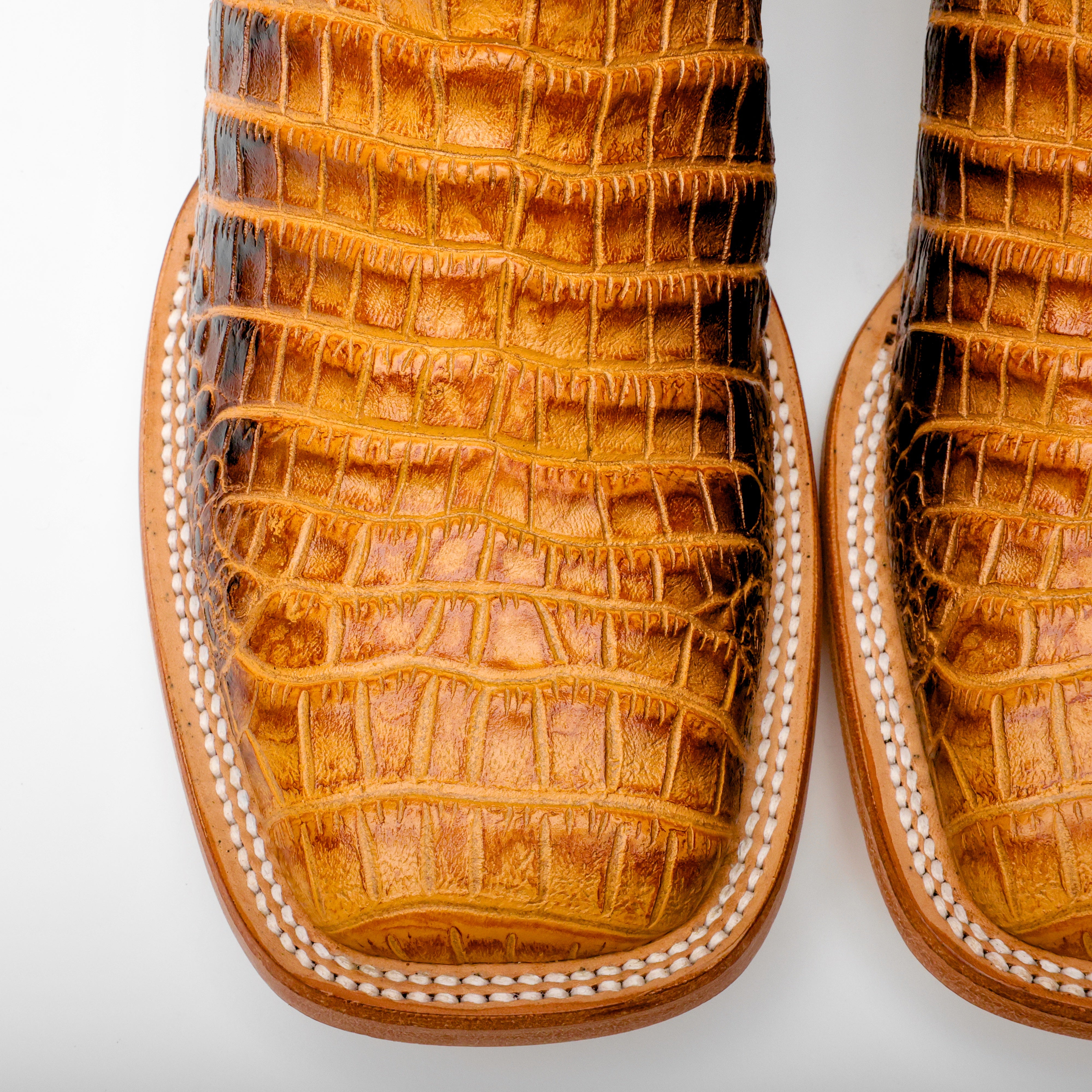 Two-Tone Caiman Belly Leather Boots - Square Toe