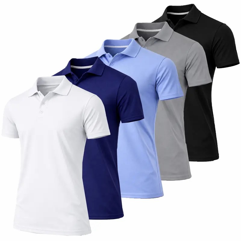 Men's 6-Pack Dry Fit Moisture-Wicking Polo Shirts – Ribbed Sleeve Casual Wear