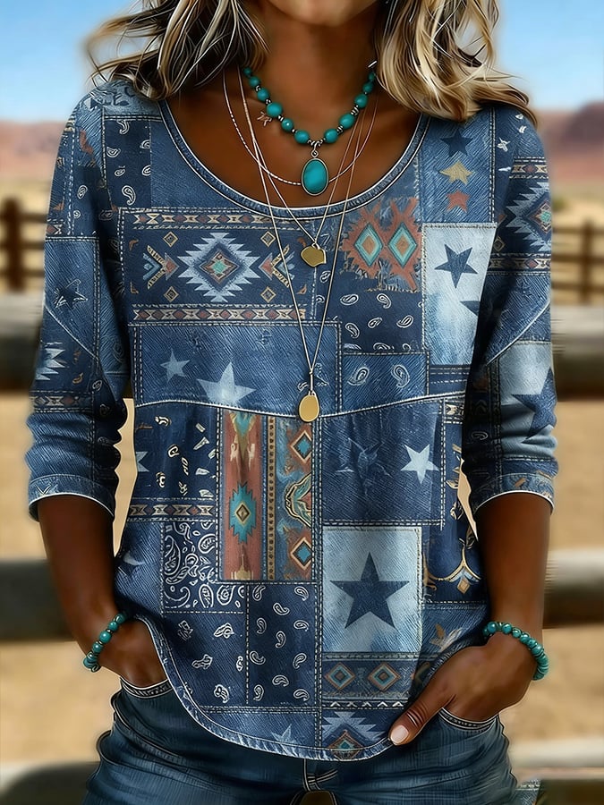 Women's Retro Color-Block Cotton-Linen Top