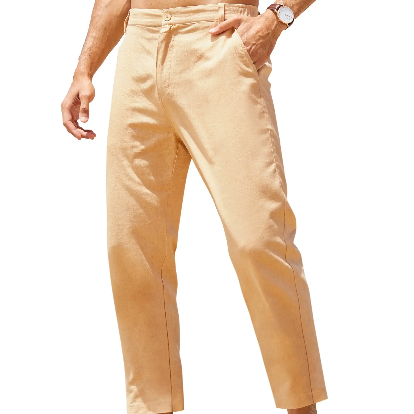 Men's Cotton Linen Pants Elastic Waist Lightweight Casual Pants