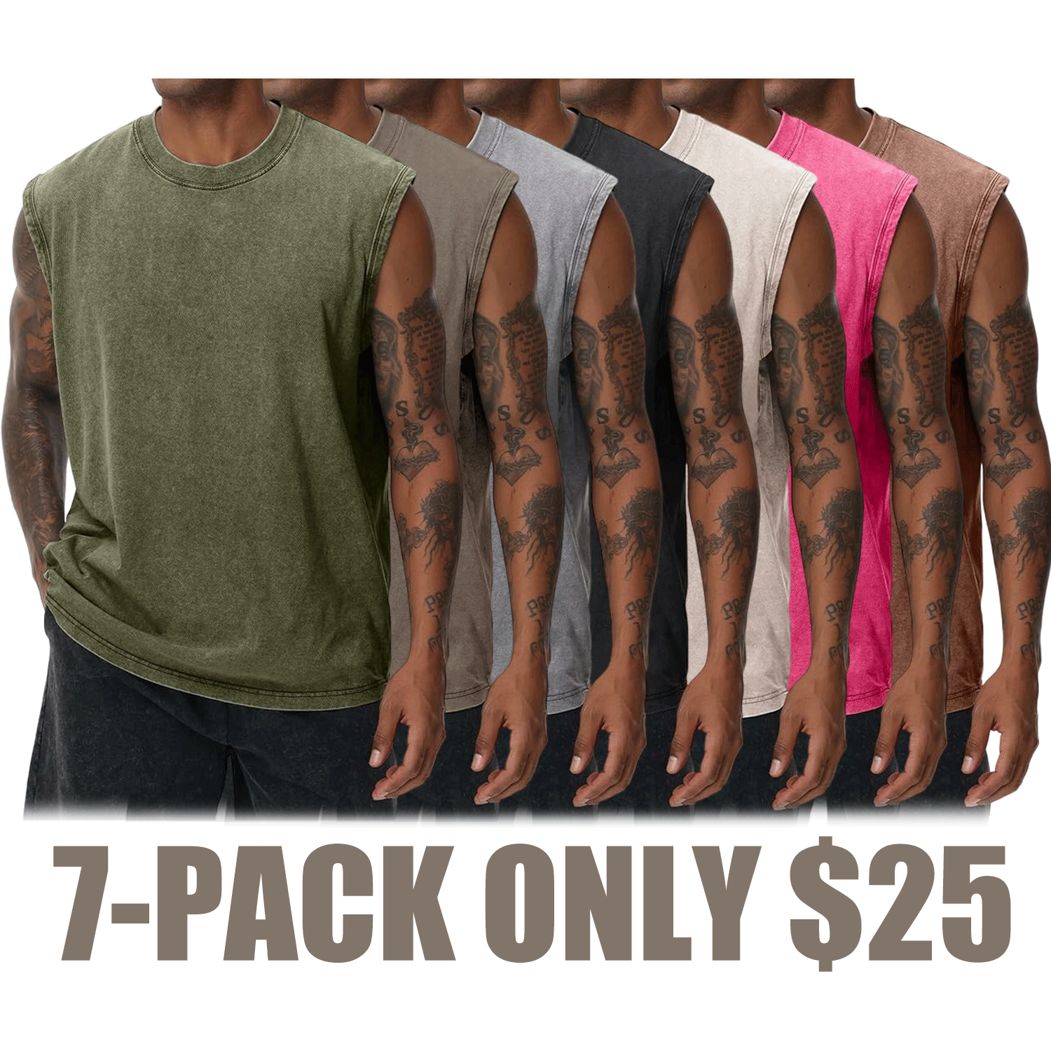 Unisex Cotton Workout Tank Tops Sleeveless Acid Wash Tshirts