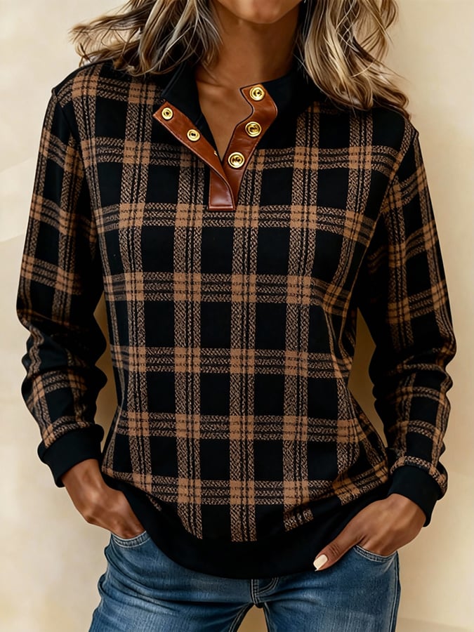 Women'S Casual Color Block Printed Pullover Sweatshirt
