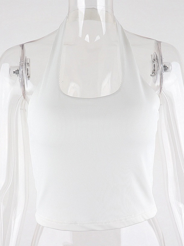 Simple Black&White Casual Sleeveless Halterneck Tanks