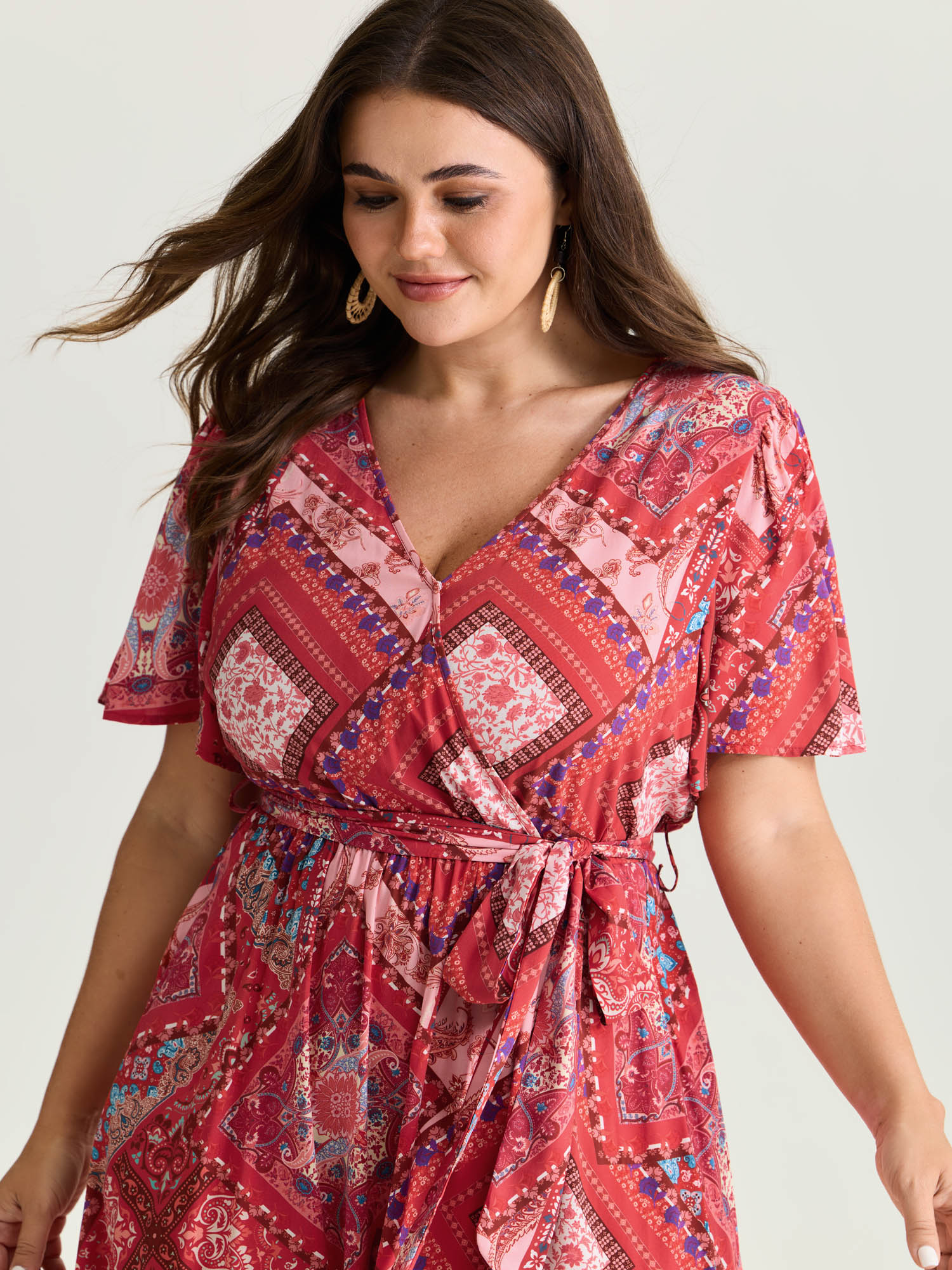 Supersoft Floral Patchwork Print Waist-Tie Midi Dress