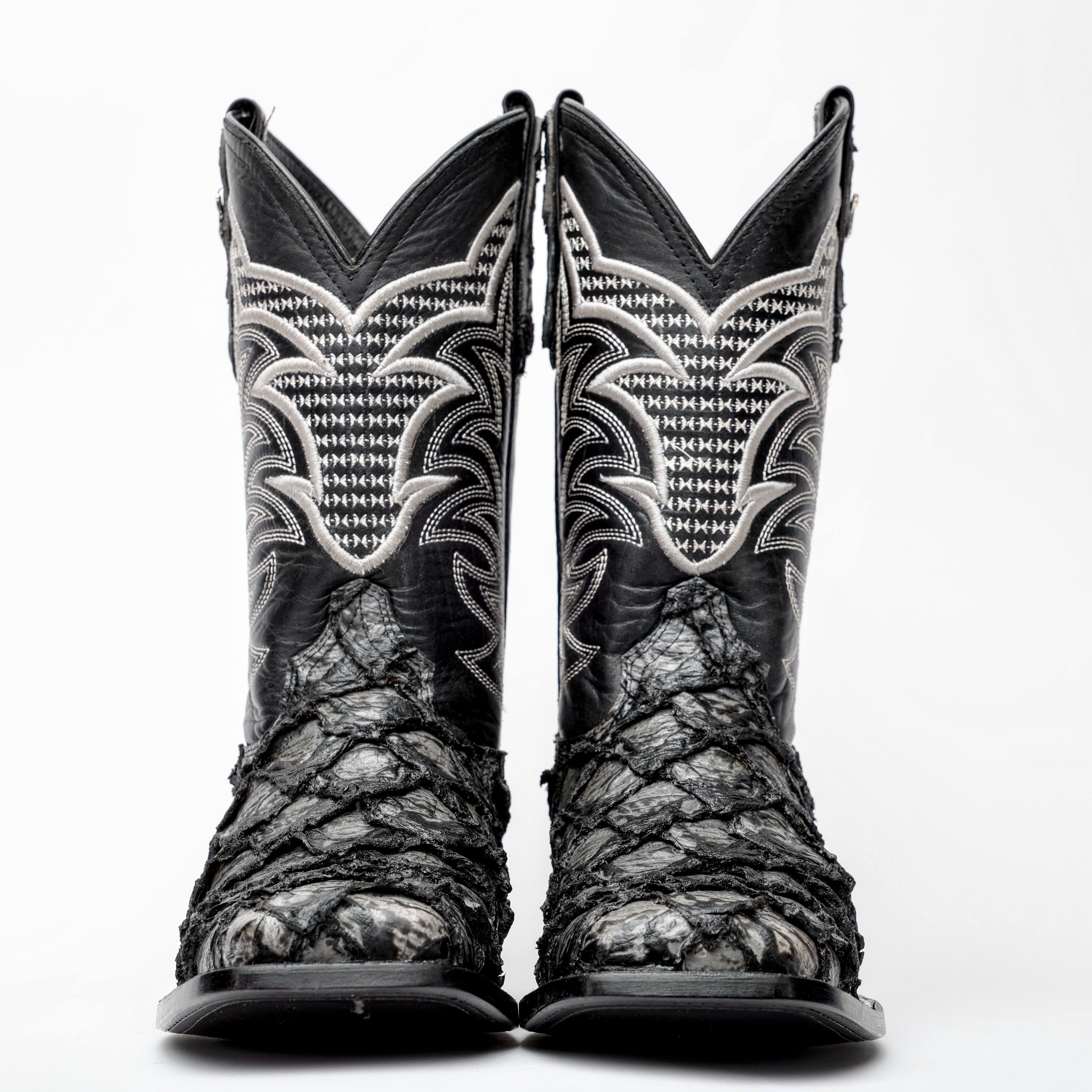 Grey Jumbo Pirarucu Leather Boots - Square Toe