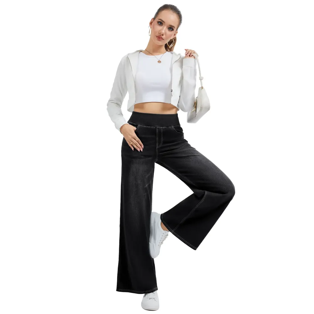 Wide Leg Stretchy Jeans for Women Loose Fit