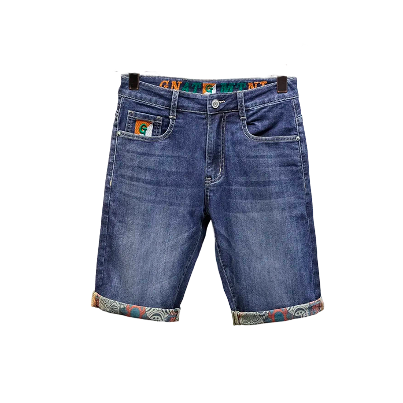 Men's Summer Thin Five-Point Pants Elastic Loose Printed Denim Pants