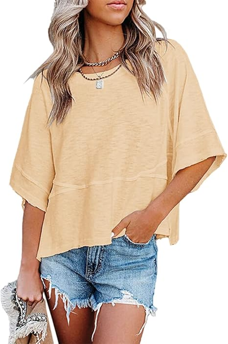 ✨2026 Hot Sale✨Women's Summer Casual Crewneck Batwing Half Sleeve T-Shirt