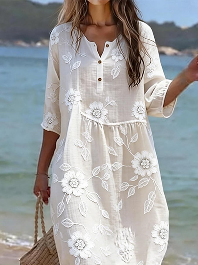 Women's Casual V-neck Printed Resort Dress- Fast Shipping