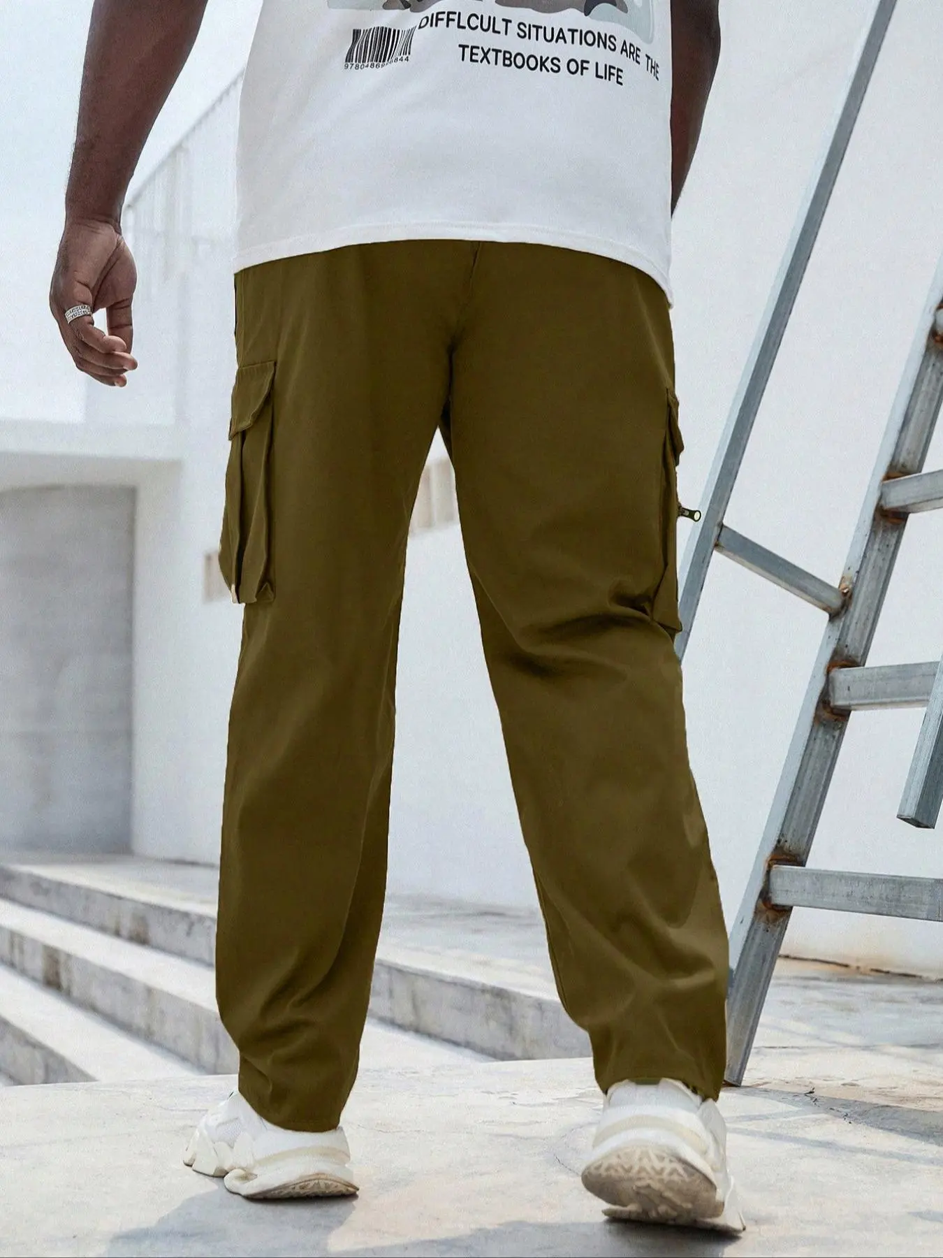 Men's Plus-Size Solid-Color Drawstring Cargo Pants