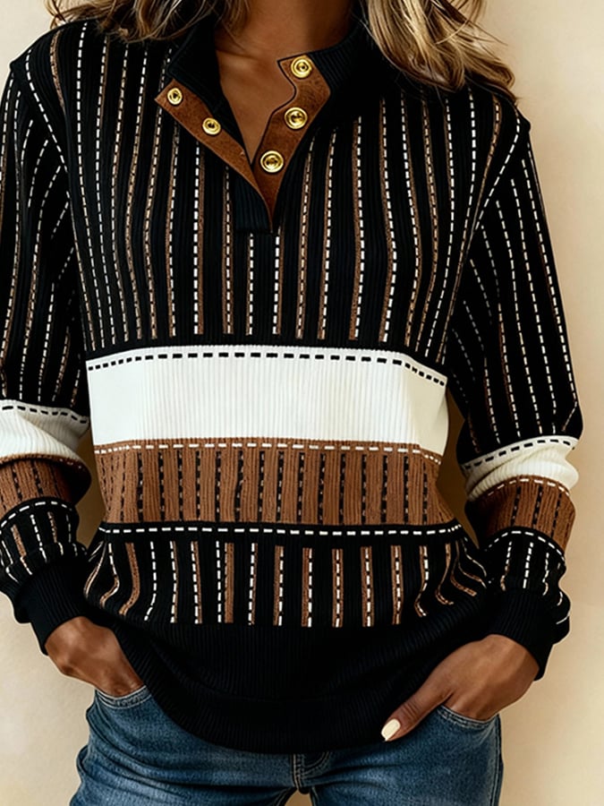 Women'S Casual Color Block Printed Pullover Sweatshirt