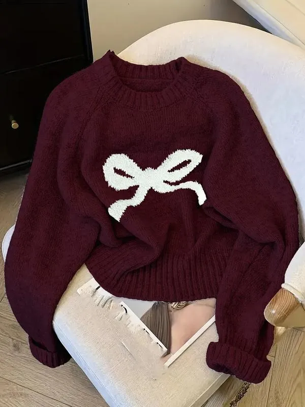 Elegant Bow Knit Sweater for Women