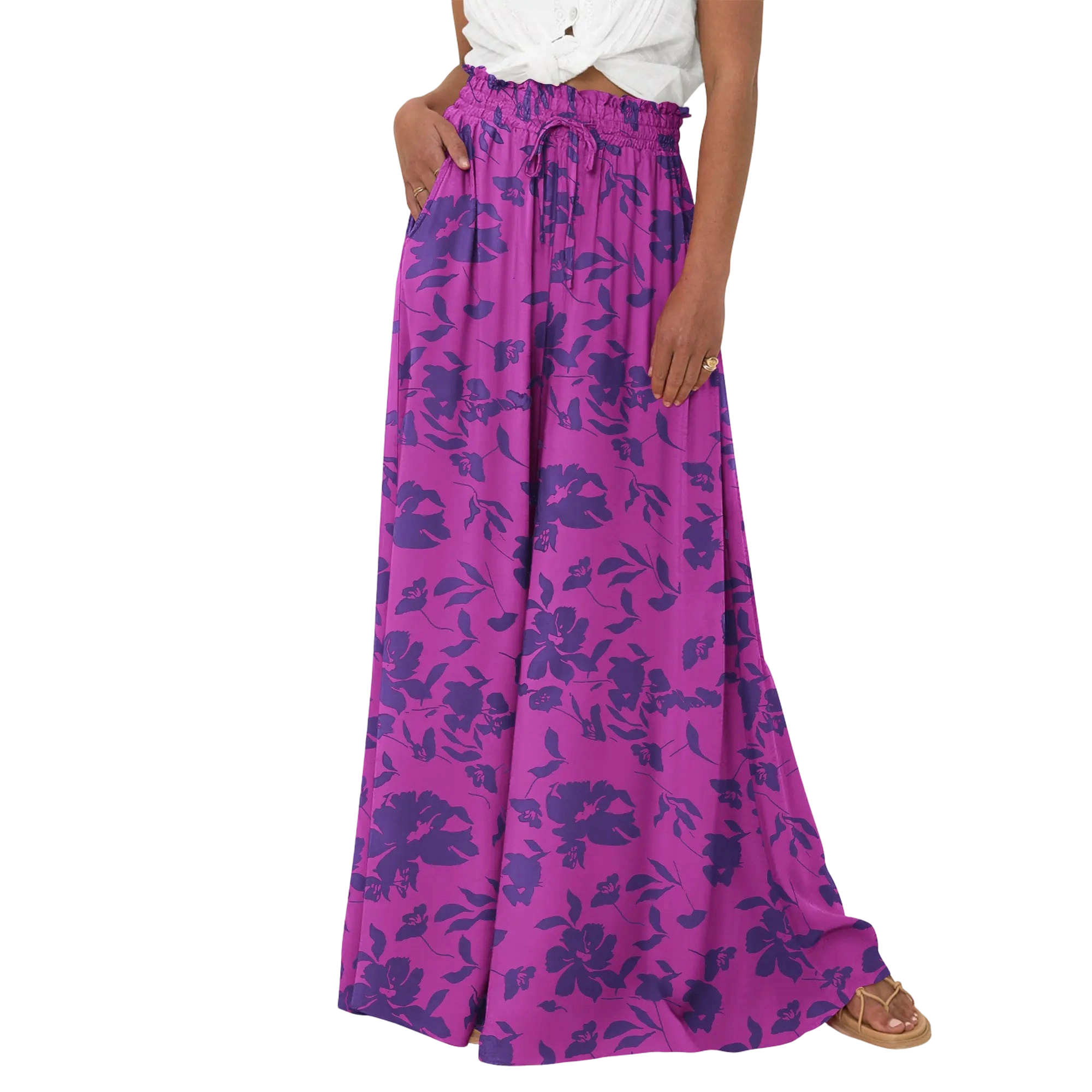 Women’s High-Waisted Wide Leg Palazzo Pants – Summer Casual Lounge & Beach Trousers with Pockets