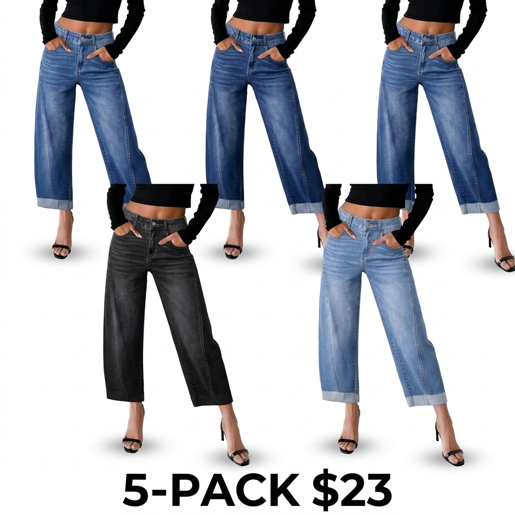 Women's High Waisted Wide Leg Cropped Jeans – Relaxed Fit Light Wash Denim with Rolled Cuffs