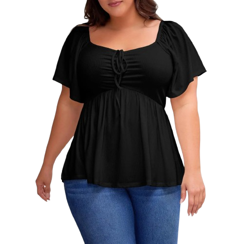 Women Plus Size Sweetheart Neck Short Sleeve Shirred Peplum Blouse Tops Shirts(1X-5X)