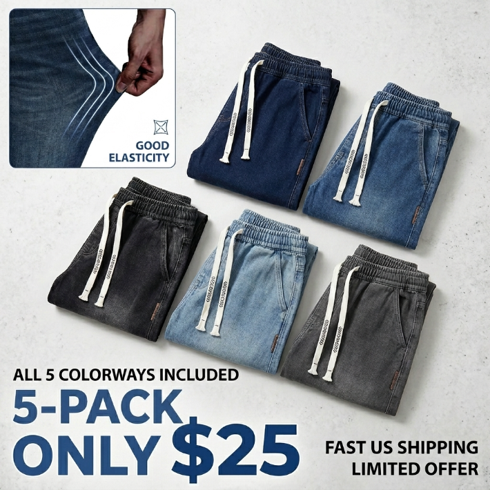 Men’s Vintage Washed Comfort-Stretch Drawstring Jeans