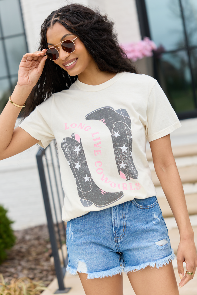 Long Live Cowgirls Star Boots Ivory Graphic Tee