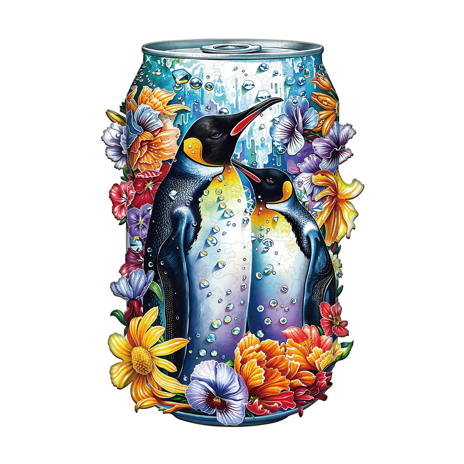 Floral Penguins Wooden Jigsaw Puzzle