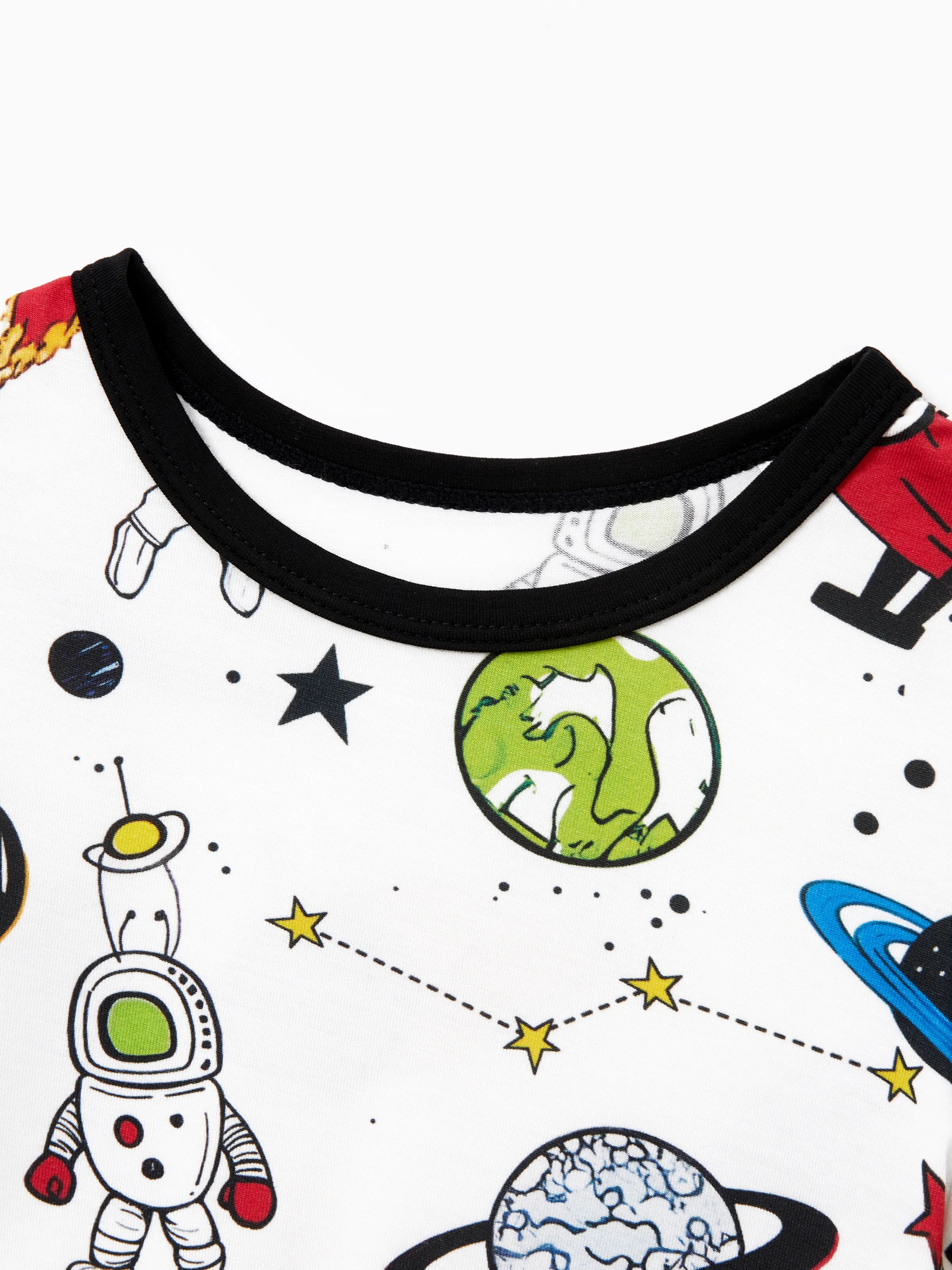 Bamboo Family Pajamas Space Theme Print Short-sleeve Matching Pajama set ( Snug-Fitting for Children ) White