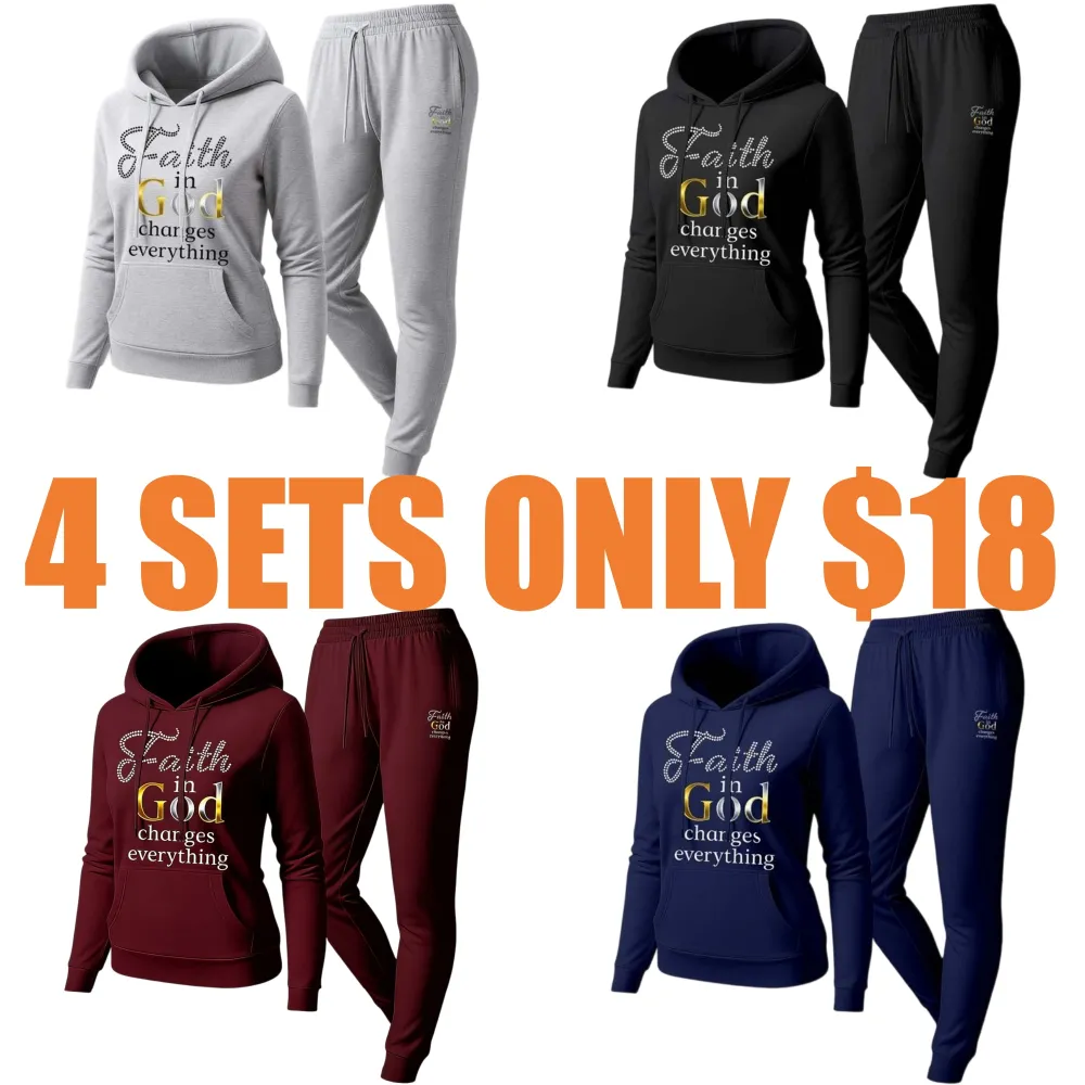Women'S God Letter Print Hoodie And Drawstring Track Pants Set