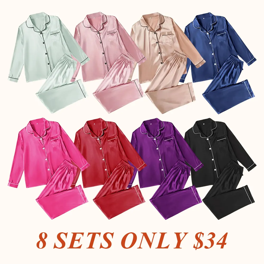 Two-Piece Set Women's Solid Contrast Binding Satin Pyjamas