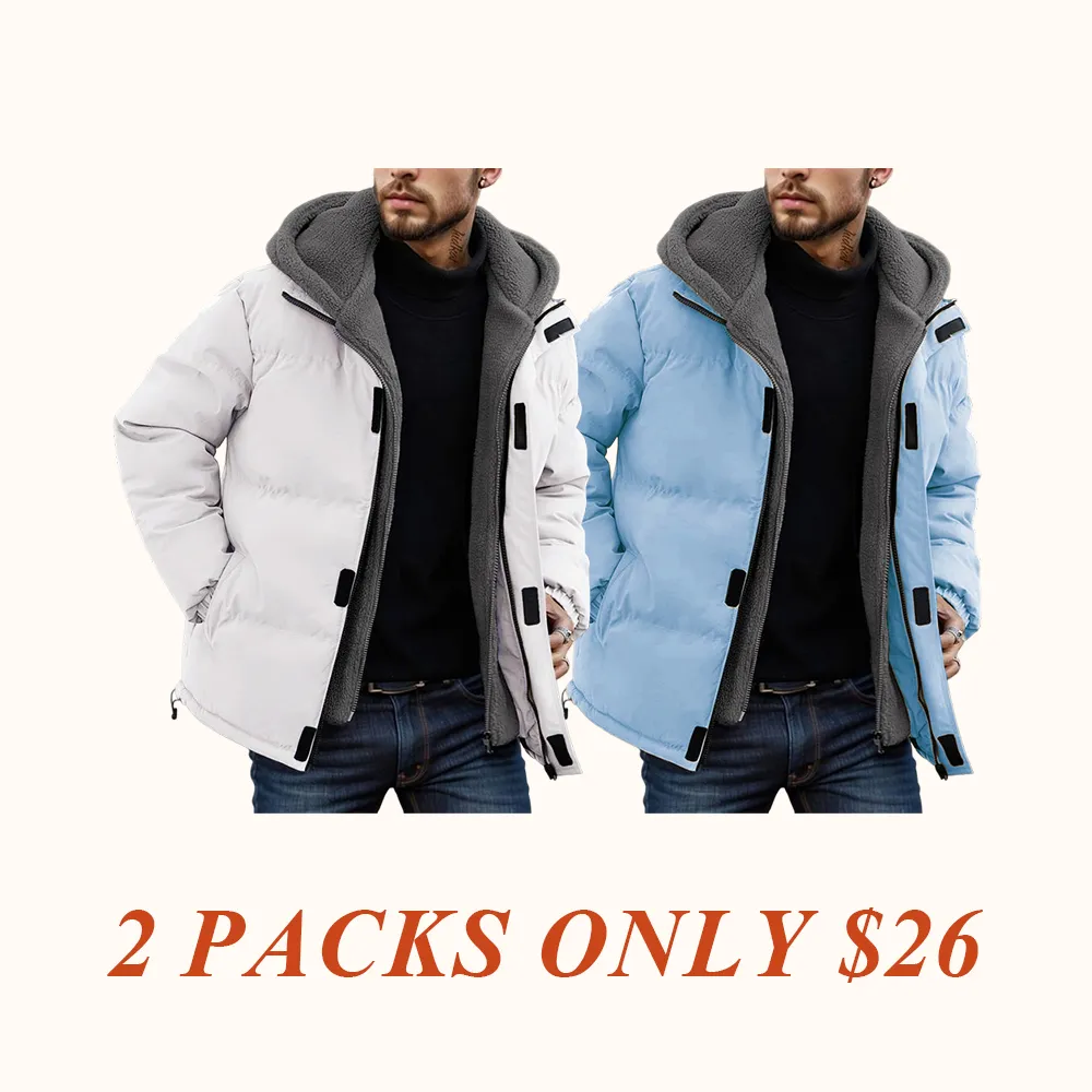 Men's Thickened Windproof Winter Jacket - Cold-Resistant Warm Fleece Lined Hooded Coat