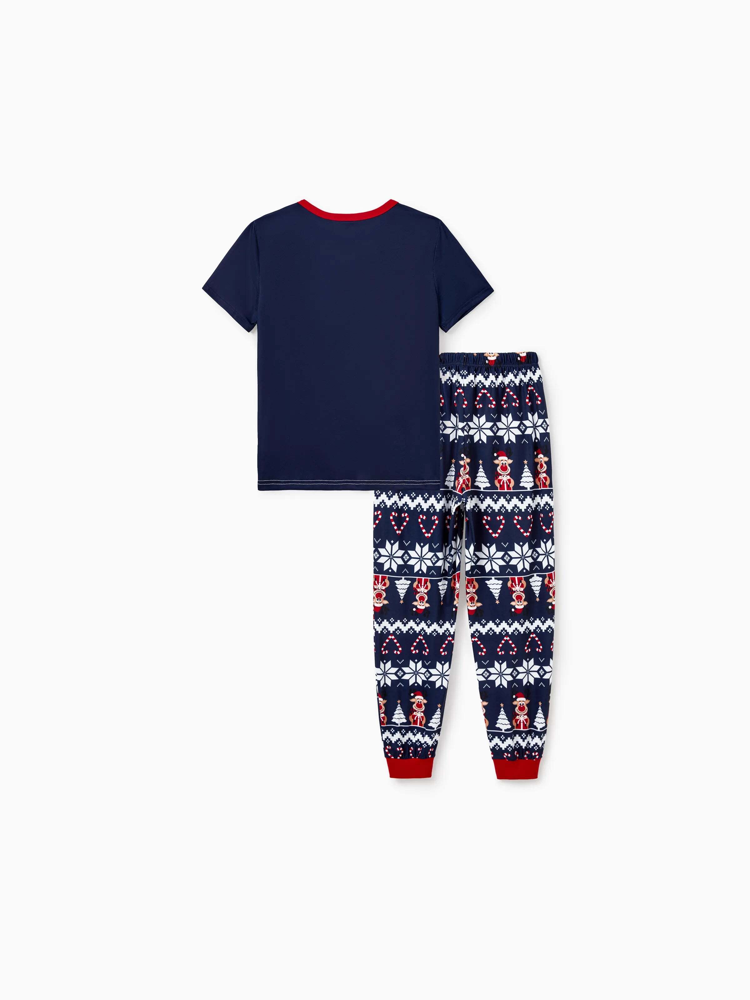 Christmas Matching Family Pajamas Set Reindeer and Snowflake Print PJS Deep Blue