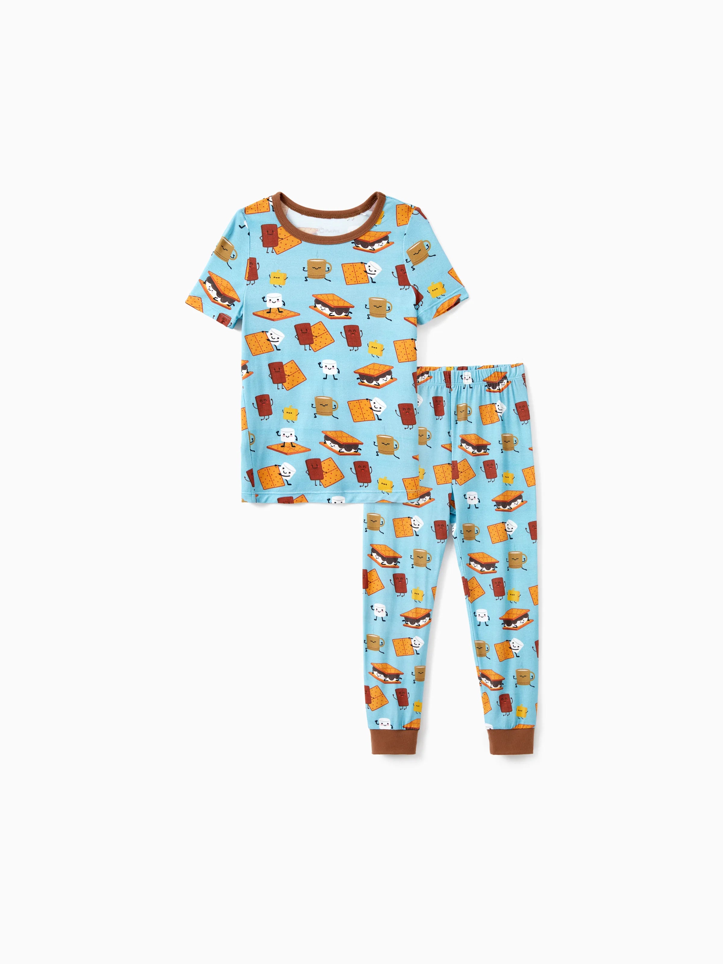 Bamboo Family PJs Cute Print Short Sleeve & Long Pants Sleepwear Matching Pajama set (Snug-Fitting for Children) Green