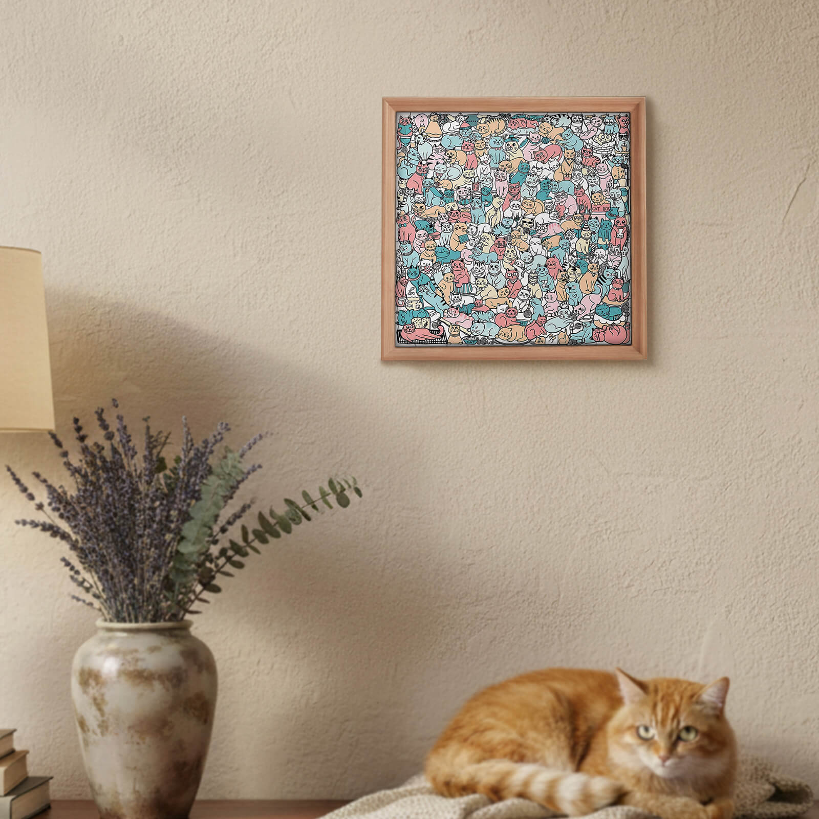 175 Pcs Morandi-Colored Cute Cat Shaped Square Wooden Jigsaw Puzzle