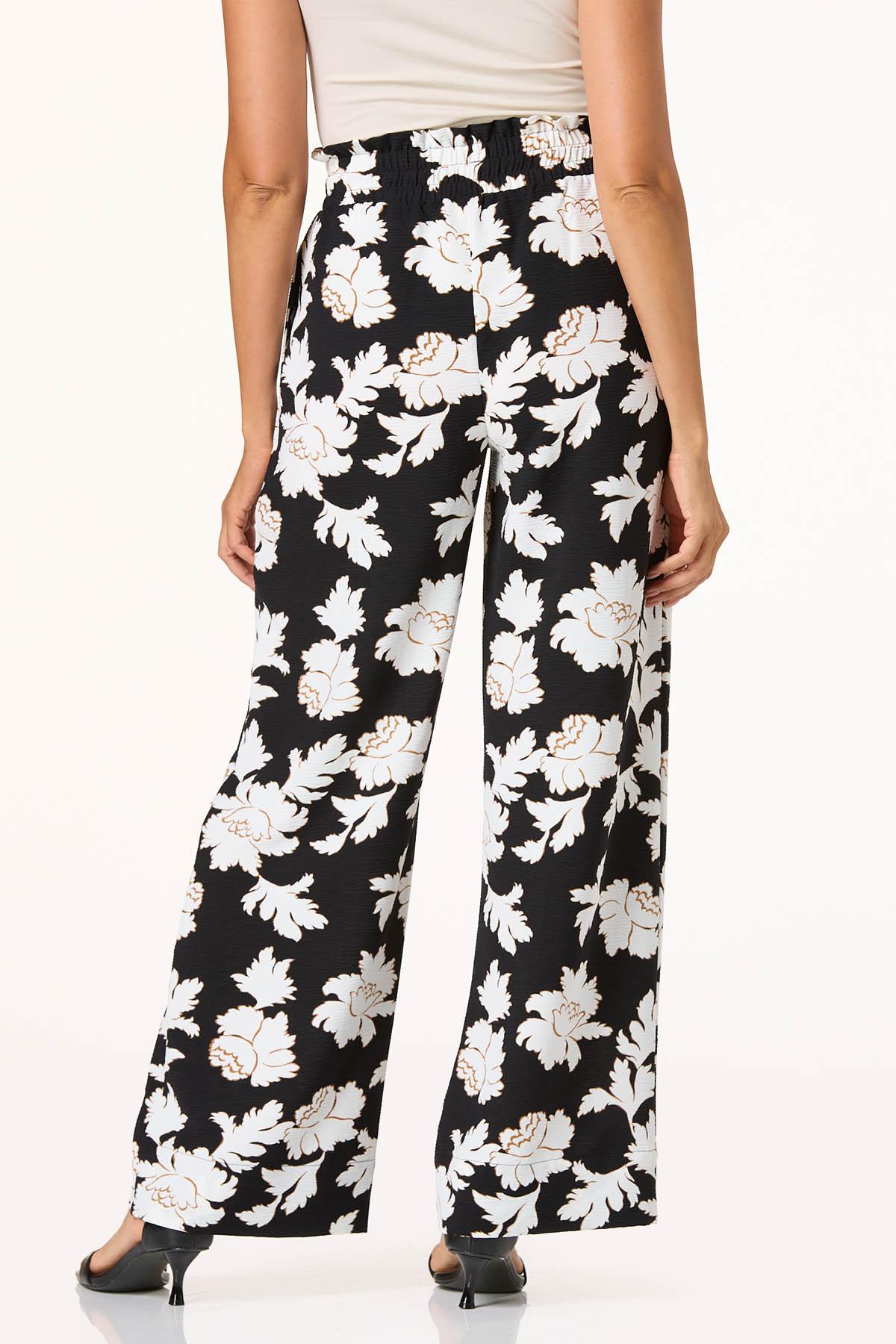 Natural Floral Wide Leg Pants