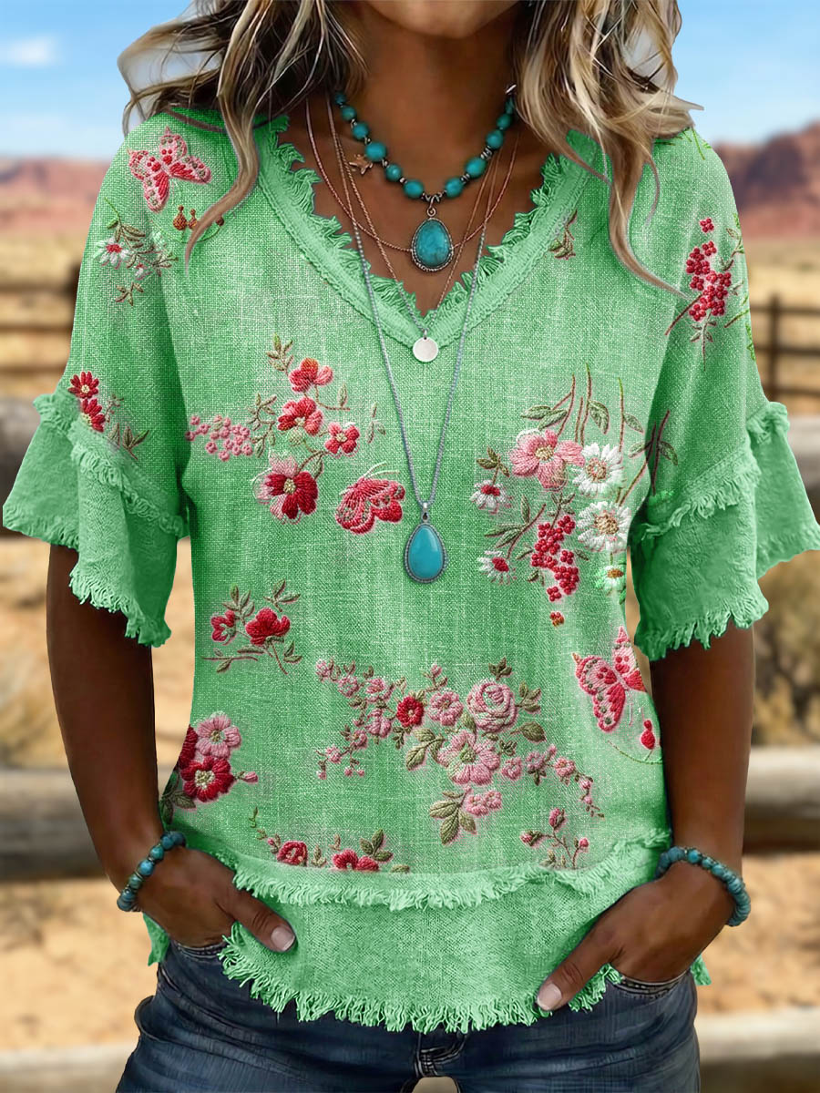 Vintage Art  Patchwork Cotton And Linen Shirt