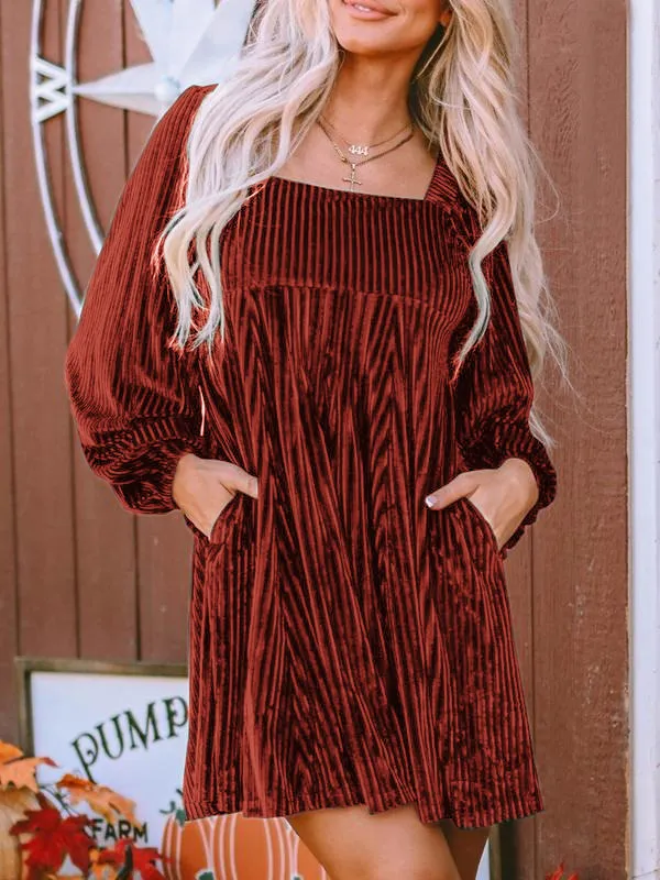 Women's Plain Bishop Sleeve Tie Back Square Neck Dress