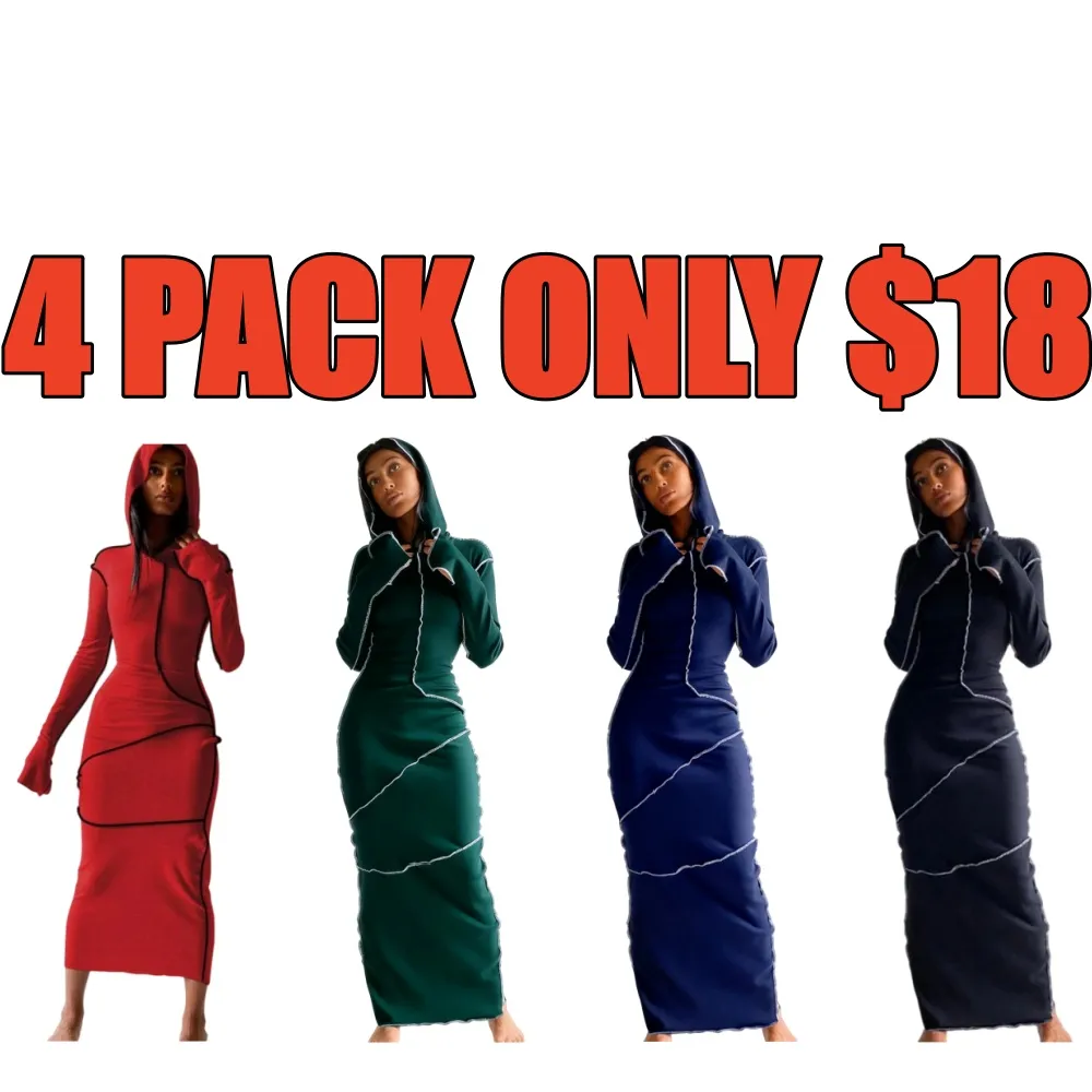 Women's Fall Winter Drop Shoulder Bodycon Hooded Dress