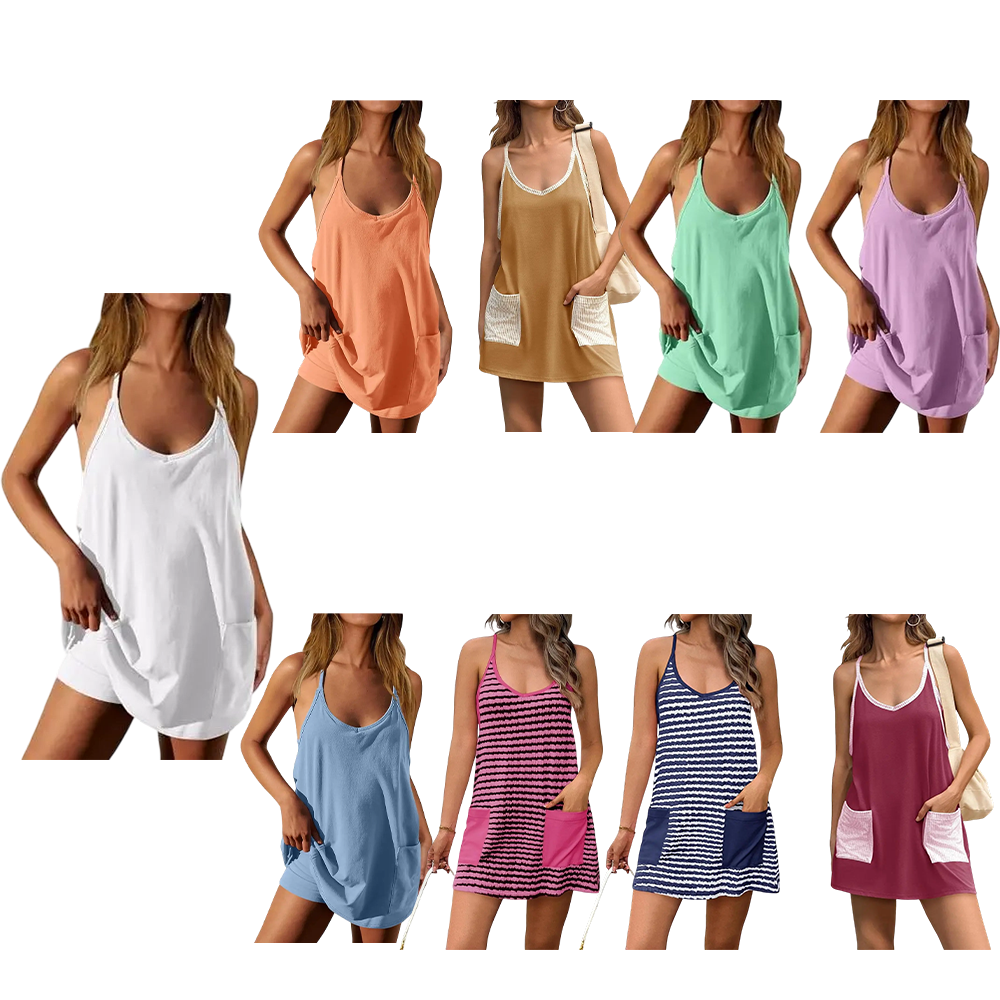 Women's Summer Mini Dress Casual Workout Tennis Dress with Shorts Sleeveless Althletic Dresses