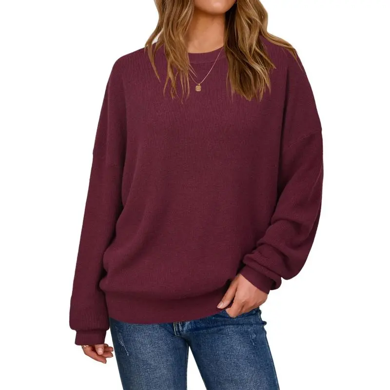 Women's Wool Blend Oversized Sweaters Crewneck Casual Fall Outfits Fashion Tops