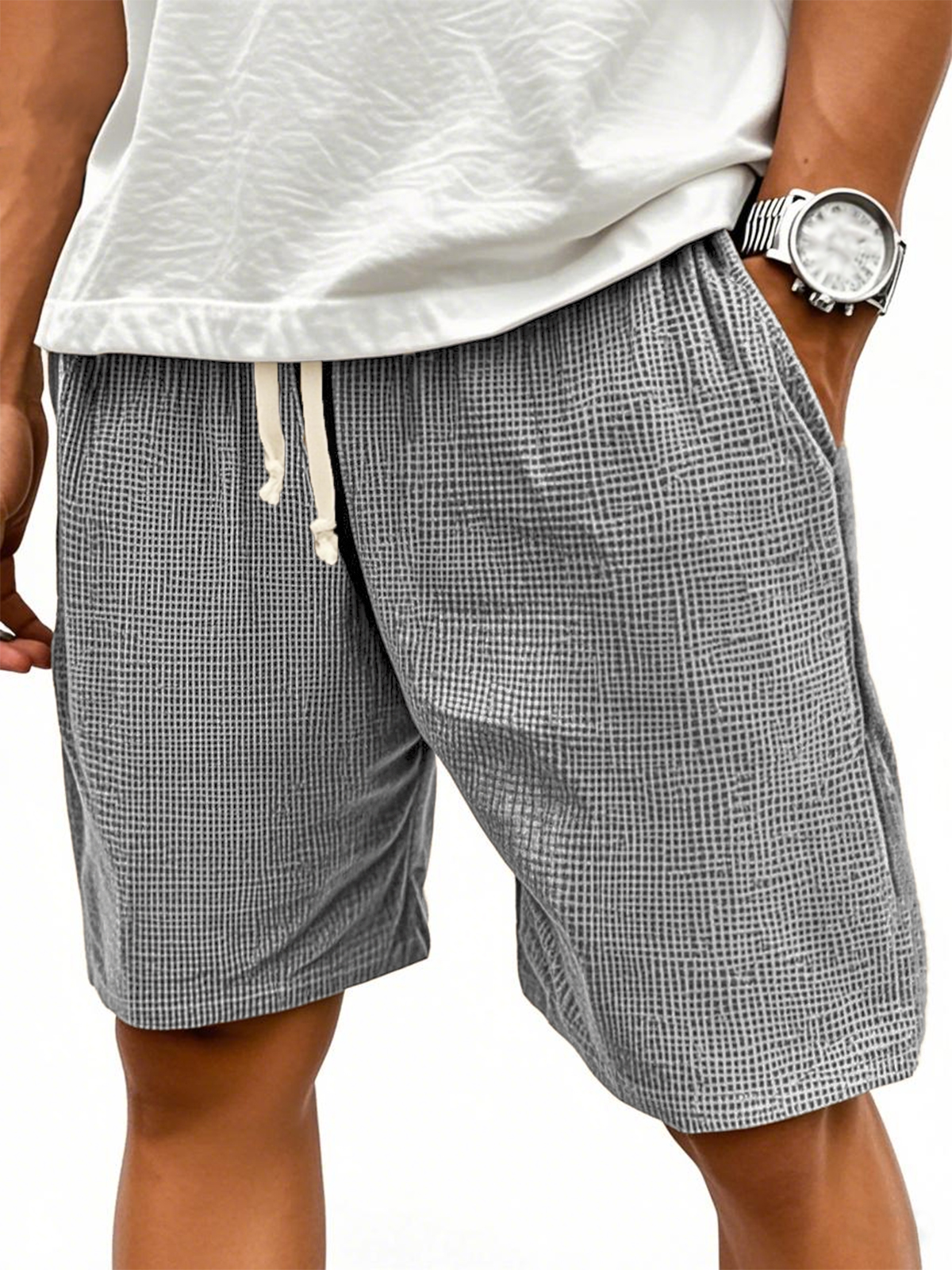 Men's Comfortable Waffle Texture Lace-up Stylish Casual Loose Shorts