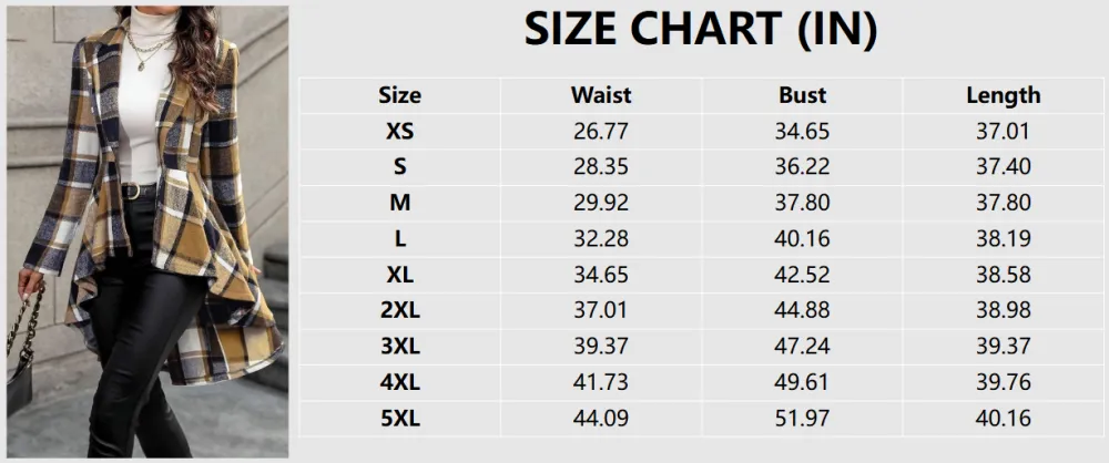 Women's Plaid Print Button High Low Hem Jacket