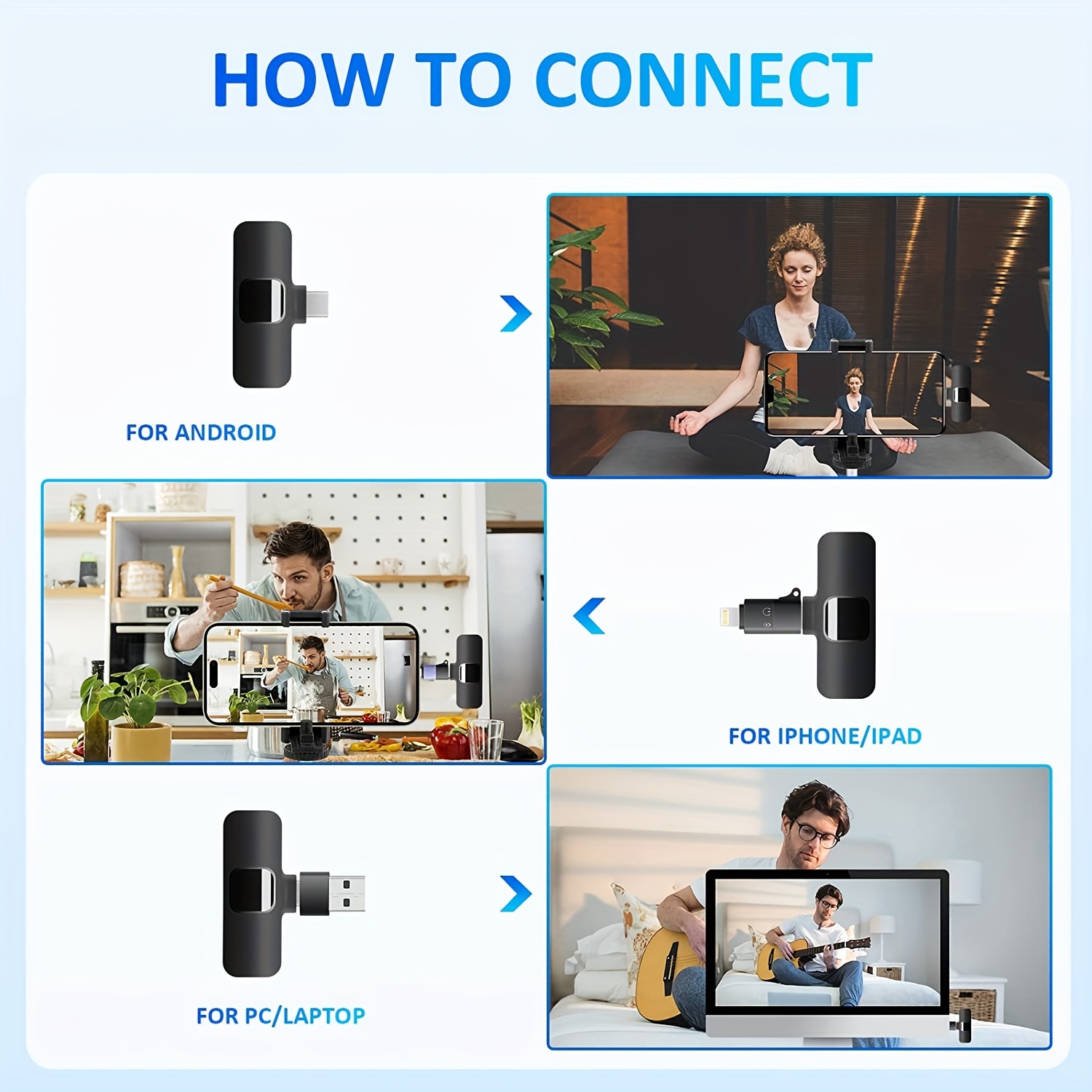2-in-1 & 1-in-1 Professional Wireless Lavalier Microphone Plug & Play