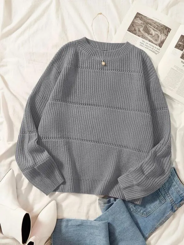 Women's Simple Minimalist Plain Textured Round Neck Sweater