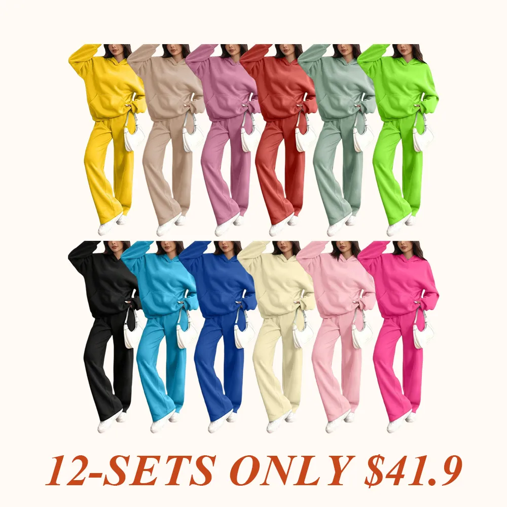 Women's Hooded Sweatshirt & Pants Casual Comfy Loungewear Set