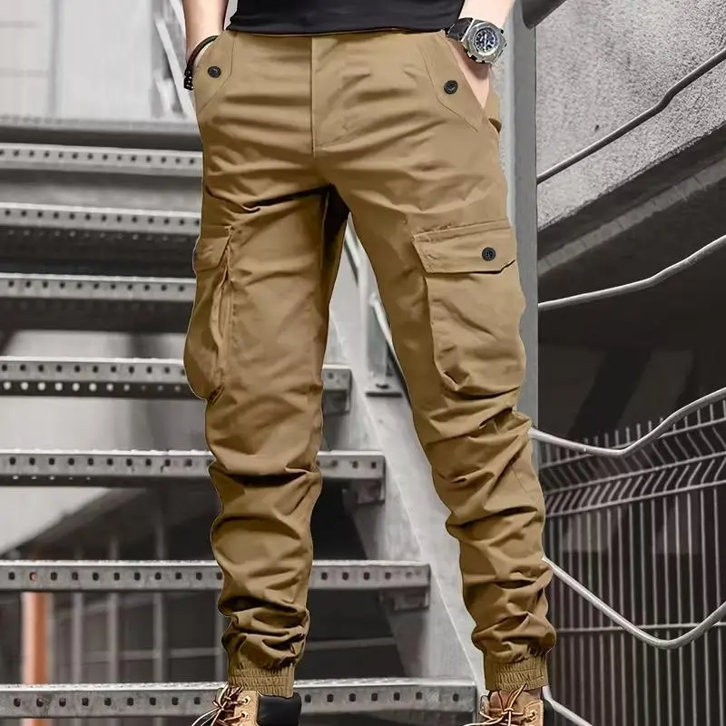 Men's thickened trousers, can be worn with leggings underneath - work pants, multi-pocket outdoor trousers