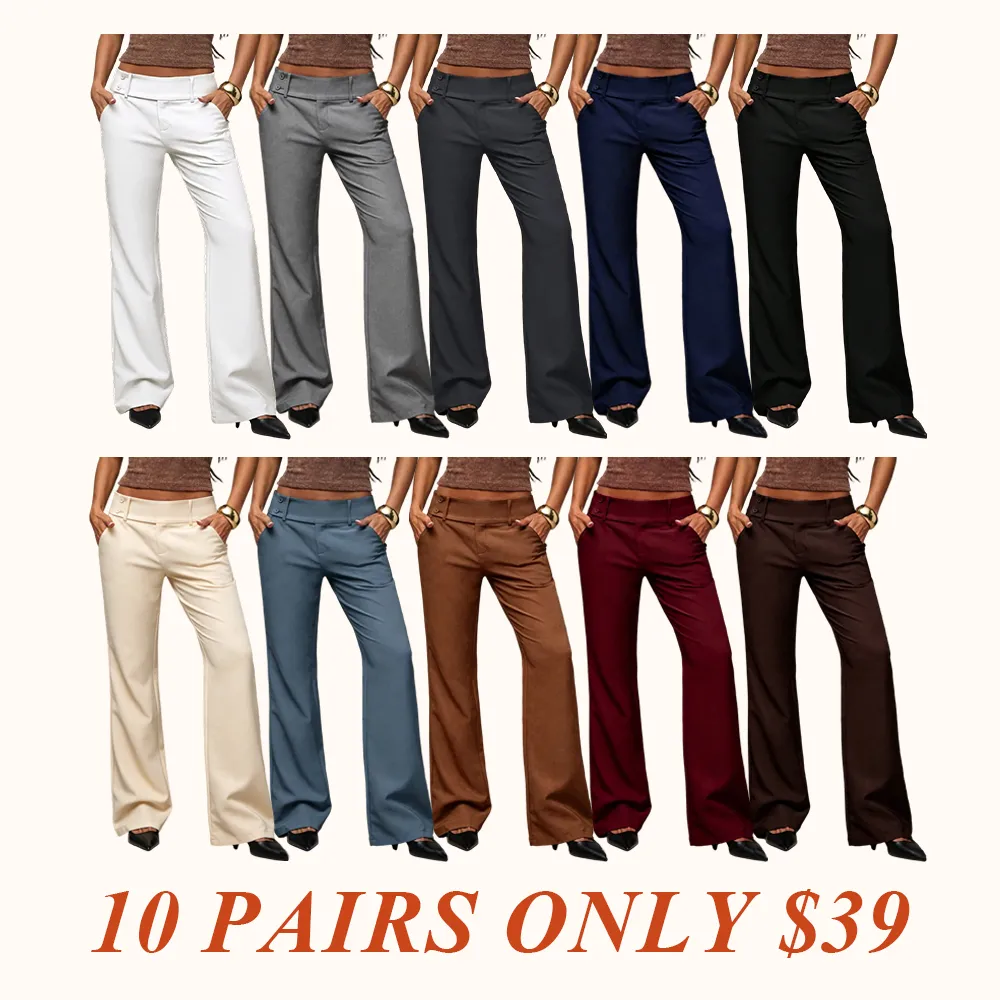 Women's Plain Pocket Elegant Casual Flare Pants, Business Casual Women's Clothing, All-Season Ladies' Apparel