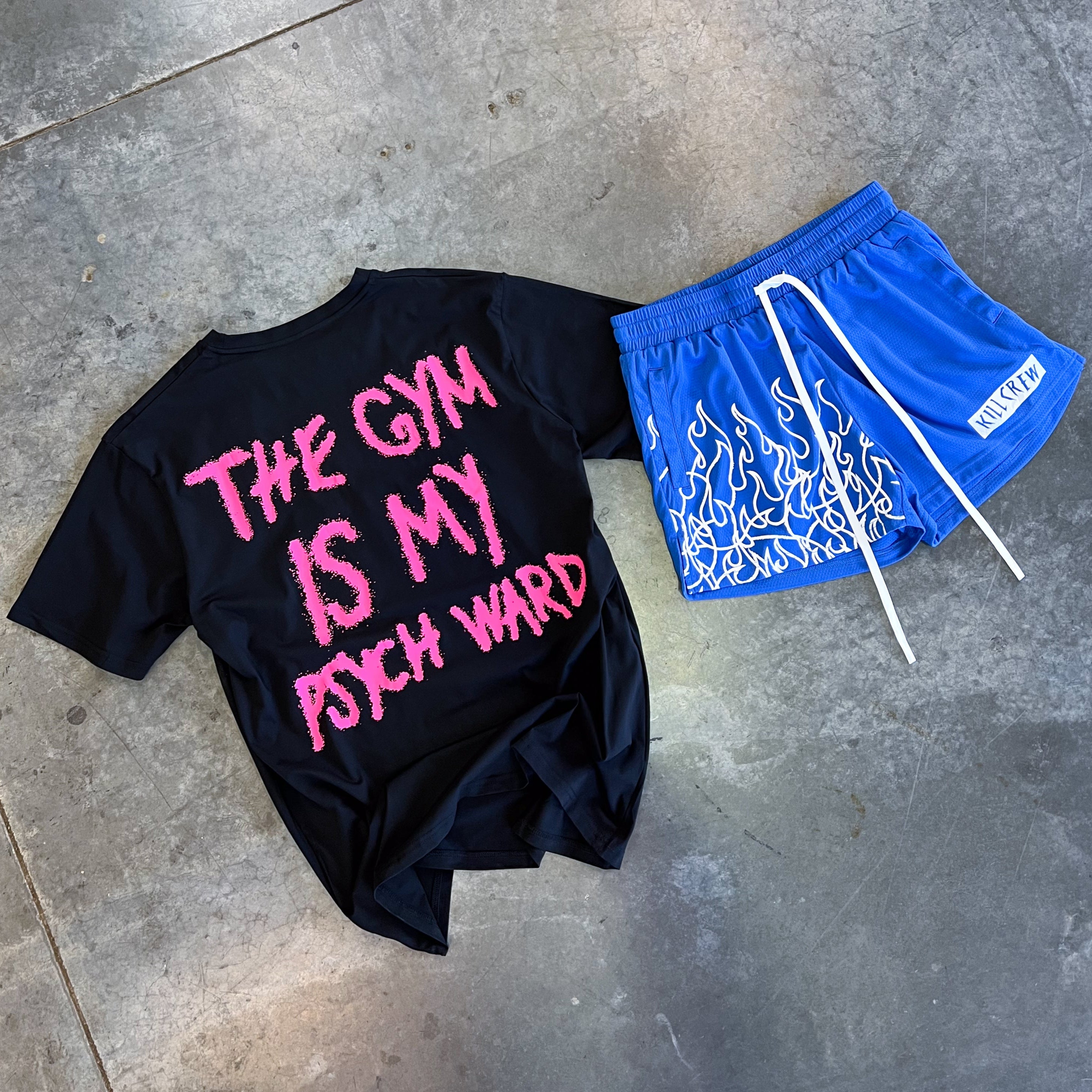 THE GYM IS MY PSYCH WARD T-SHIRT - PINK / BLACK