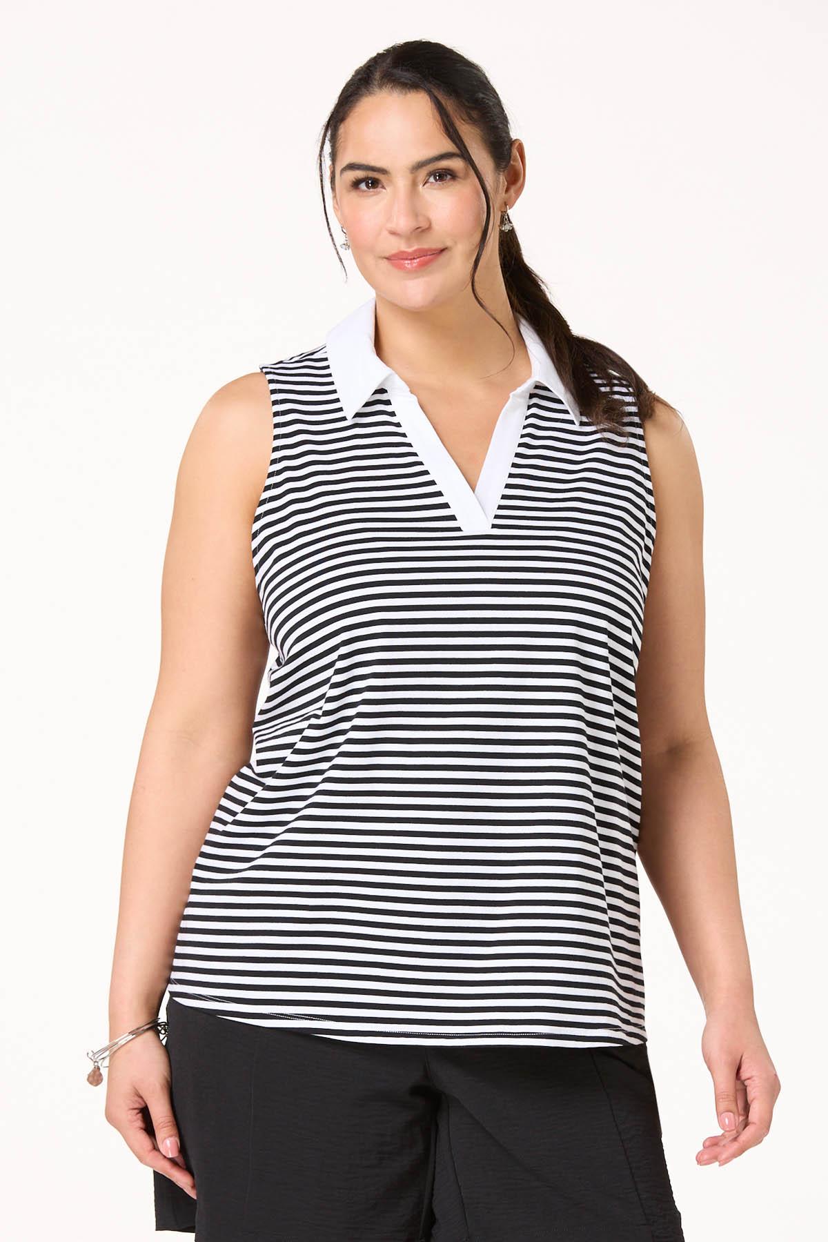 Plus Size Stripe Collared Tank